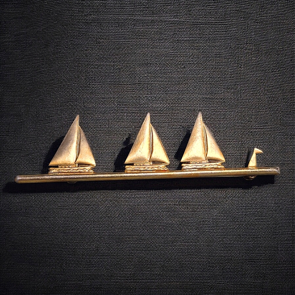 Mid-century Brass long Sail Boats Brooch